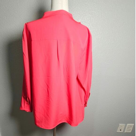 Boden Pleated Ruffle Bright Pink Button up Blouse Stand up Collar Size 14 - Picture 3 of 10